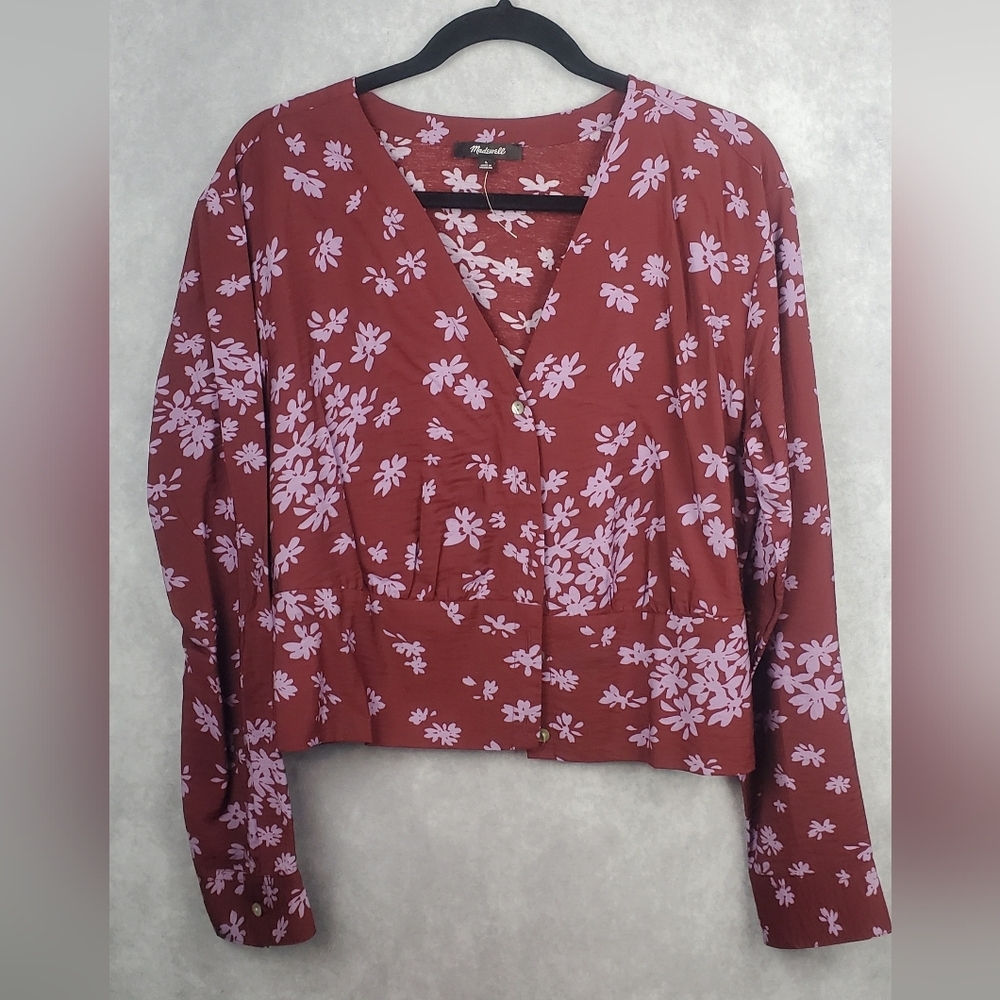 Madewell blouse V-Neck Button-Front Shirt Floral Print‎ Size L - Picture 4 of 14